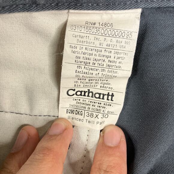 Carhartt B290 Dungaree Pants Mens 38x30 Gray Workwear Utility Twill Stain - Picture 6 of 9